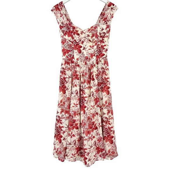 Reformation Violet Dress in Toile De Jour - Red & White Floral Midi Dress sz 4 - Picture 1 of 13